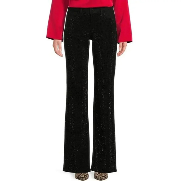 Gibson & Latimer Perfect Fit Rhinestone Straight Leg Pants Black Size 4 NWT - Picture 1 of 9